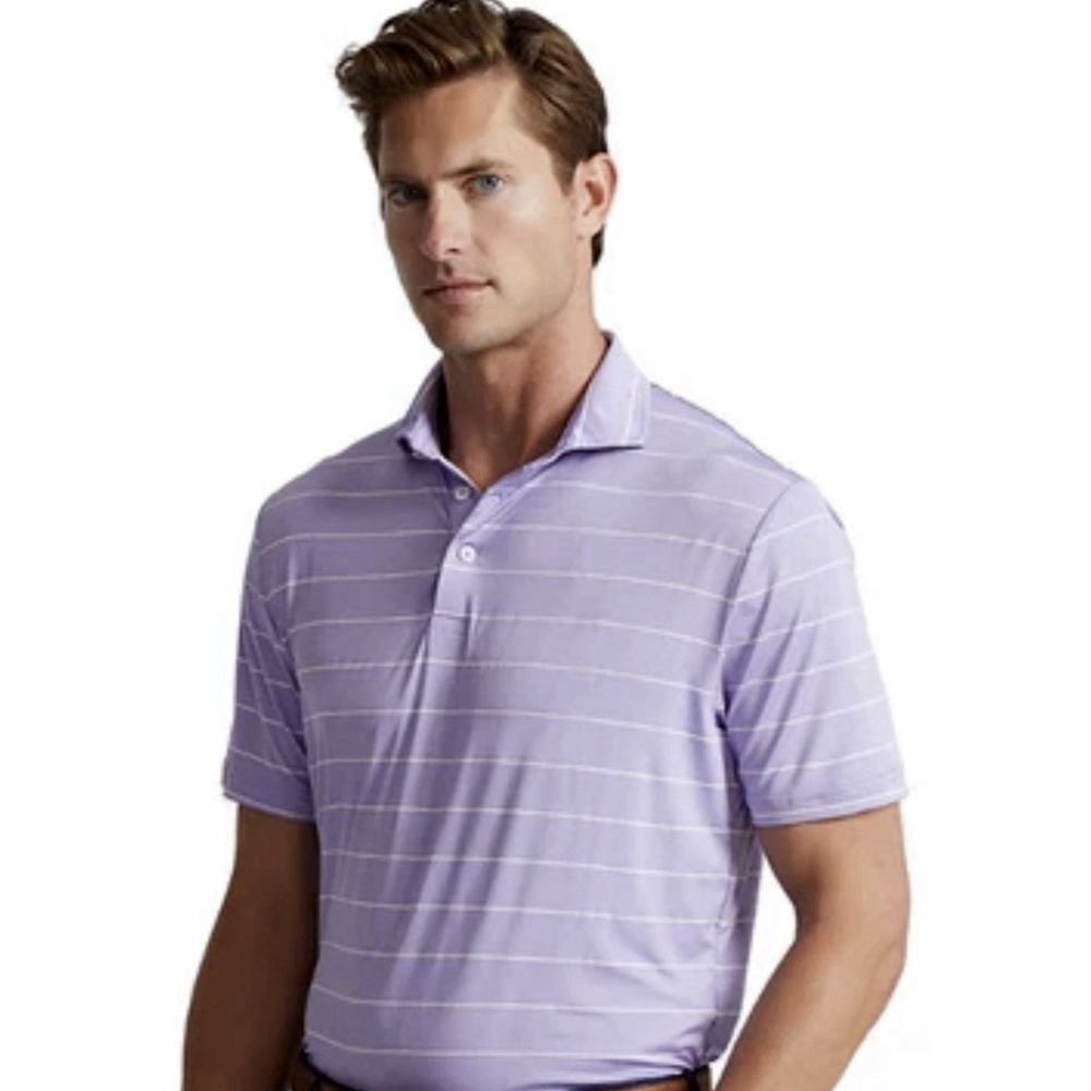 NWT RLX Ralph Lauren Mens Lavender Striped Golf Polo Shirt Wicking Size S